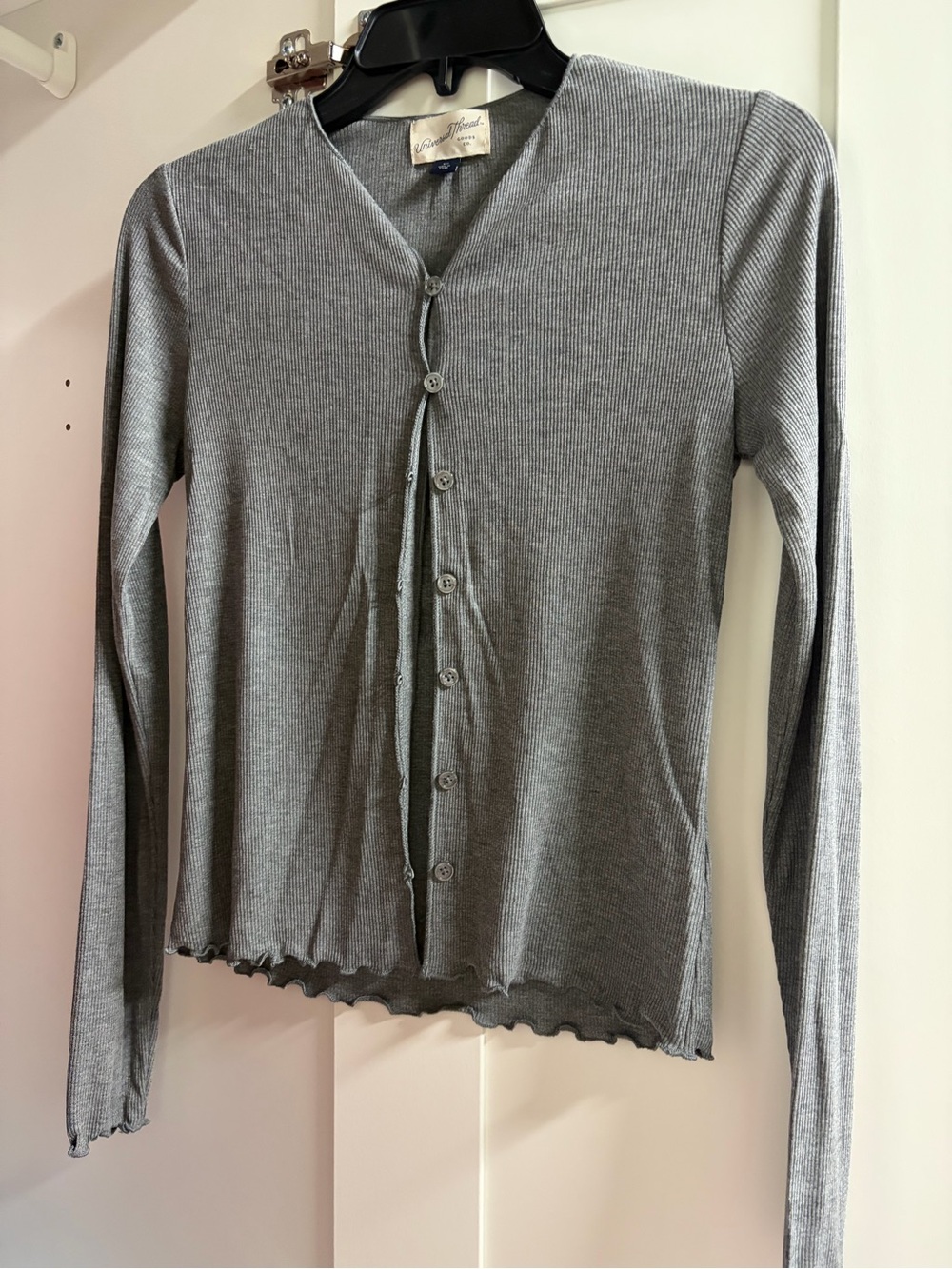 TWO FOR ONE PRICE: Grey & Black Ribbed Button-Front Long Sleeve Top